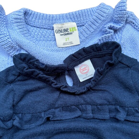 Baby Toddler Girl 2T Cute Ruffle Sweater Bundle Blue Soft Warm Casual - Picture 2 of 2